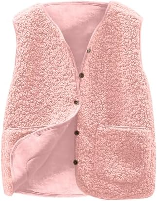 Teddy Fleece Weste Damen Kurz V-Ausschnitt Fleeceweste Leicht Damenweste | Ärmellos Flauschig Plüschjacke Casual Wintermantel Mit Taschen Übergangsjacke Große Größen Teddyweste/Fle