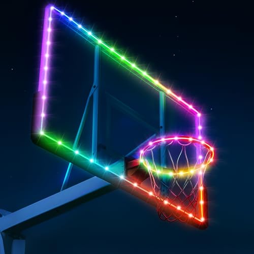 Waybelive LED Basketball Lights Set Remote Control LED Basketball Rim&Backboard Light 16 Color Change by Yourself Waterproof Super Bright to Play at Night Outdoors(Rim&Backboard not Included)