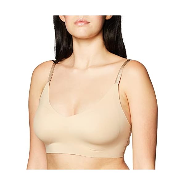 Calvin Klein Women's Invisibles Comfort Lightly Lined Seamless Wireless Triangle Bralette Bra, Bare, Medium