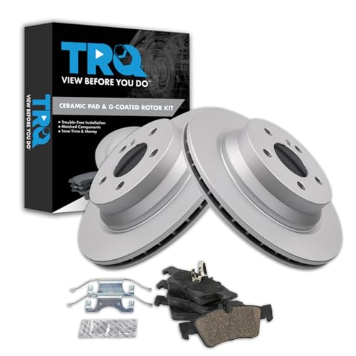 Image of TRQ Rear Brake Pad and Rotor Set Ceramic G Coated Rotors Compatible with 2015-2016 Mercedes-Benz CLS400 2006 CLS500 2007-2011 CLS550 2003-2006 E320 E500 2006-2016 E350 2013-2016 E400 2007-2009 E550