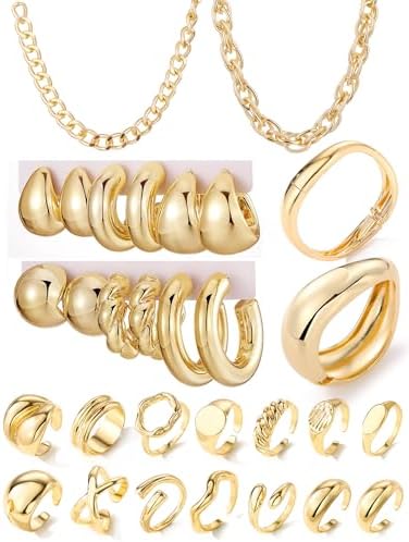 IFKM Gold Plated Jewelry Set for Women,14k Gold Plated Multi Laye...