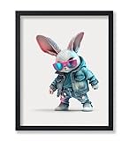 Poster Master Baby Rabbit Poster - Cute Baby Rabbit in Glasses Print - Bunny Art - Minimal Art - Gift for Kids & Parents - Funny Decor for Nursery, Kid's Room or Bedroom - 8x10 UNFRAMED Wall Art