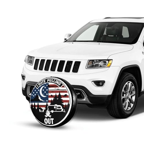 Image of I Hate Pulling Out America Flag Decorative Weatherproof Wheel Protector Cover Universal Fit Spare Tire Cover for RV, SUV, and Camper Trailers 15 in