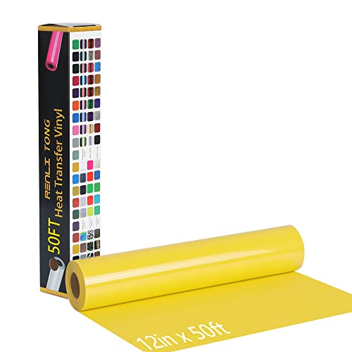 RENLITONG Yellow HTV Heat Transfer Vinyl Rolls 12inch by 50feet Iron on DIY for T-Shirt Easy to Cut & Weed Glossy