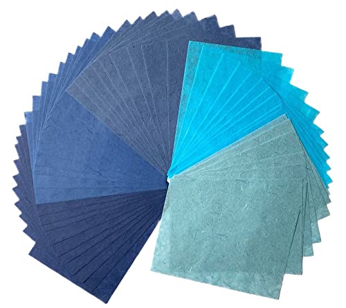 Lot de 50 feuilles de papier washi en fibre naturelle A4 pour loisirs créatifs, origami, fabrication de cartes, loisirs créatifs (bleu, A4)