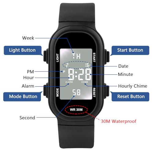 Image of Juboos Kid's Digital Watch for Boys and Girls, Waterproof LCD Digital Sports Kids Watch with 7 Color LED Lights, Stopwatch, Alarm