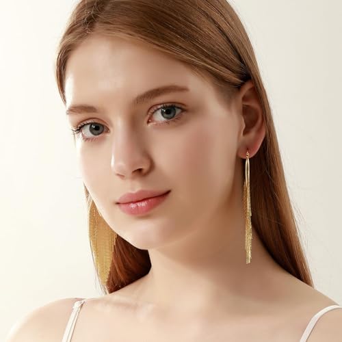 Ritach Silver Golden Tassel Earrings Dangling for Women Long Golden Formal Fringe Dangle Earrings Statement Chain Chandelier Trendy Jewelry for Party Prom4