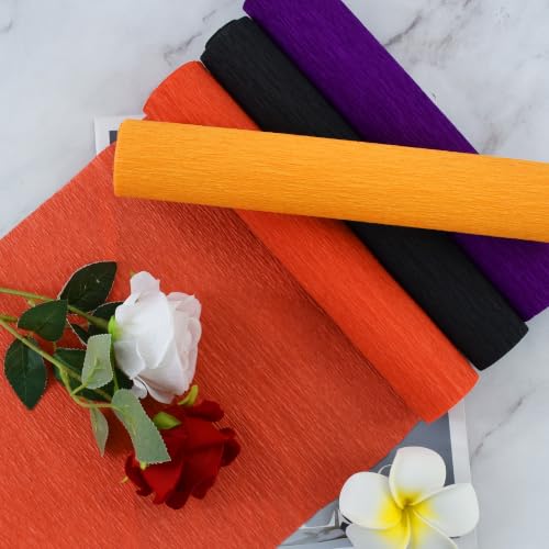Image of BEISHIDA Halloween Crepe Paper Roll Black Purple Orange 4 Rolls Crepe Paper