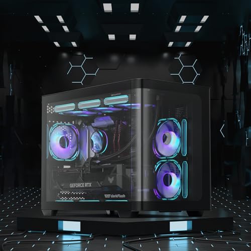 darkflash micro-atx gaming pc case matx pc case with 3 x 120mm argb fans panoramic view dual tempered curve glass computer case usb 30 port supports dual 360mm aio blackdpw90m