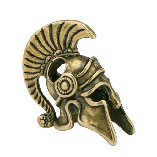 ESTINTENG Llavero de bronce antiguo con diseño de casco de guerrero espartano de latón, accesorios de decoración de mochila, colgante individual, Color cobrizo