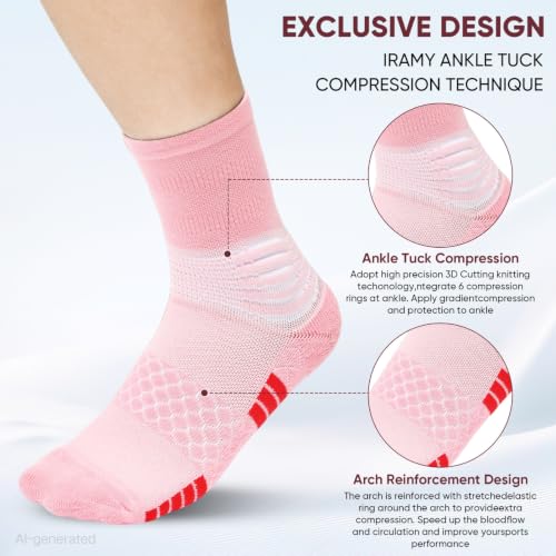 Image of IRAMY Compression Ankle Support Socks Women - Wicking, Cushioned Athletic, Plantar Fasciitis Relief 2 /3 /6 Pairs