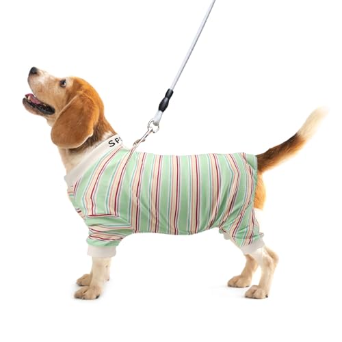 Sahunfri Pyjamas pour chiens de taille moyenne et petite, Pulls chauds et doux pour chats à porter la nuit, Body pour chien avec laisse à anneau en D (Vert,...