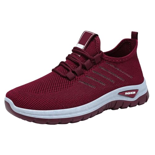 Toumov Womens Tennis Shoes Mesh Breathable Gym Work Fashion Sneakers Slip On Walking Sneakers Lightweight Non Slip Running Shoes Trainer for Workout Red
