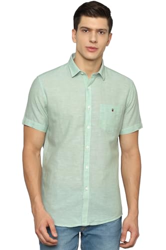 Image of Louis Philippe Men Slim Fit Solid Cotton Blend Casual Shirt
