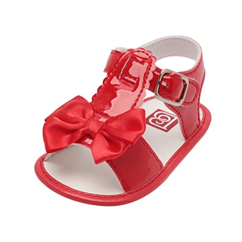 Sandalias de Bebé Verano Infantil Bebé Niña Bowknot Cuna Zapatos Zapatos únicos Antideslizantes de Suela Blanda Sandalias Zapatos Primeros Pasos niña (Rojo, Tamaño:0-6Mes)