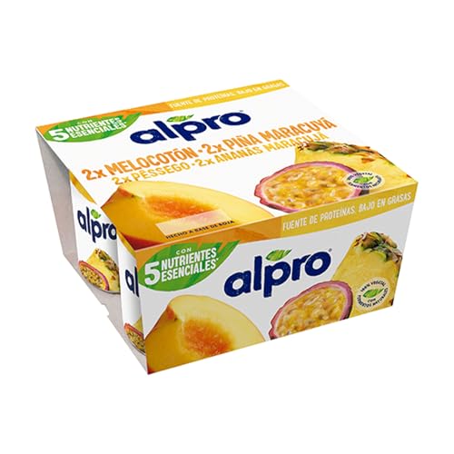 ALPRO Yogur vegetal Melocotón/Piña y maracuyá - Pack de 4