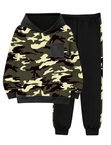 Image of Boys Clothes Fall Winter Outfits Camouflage Long Sleeve Hoodie and Pants 2PC Kids Clothes Boys for 5-14 Years