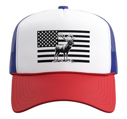Image of Outdoor Antlers Elk Deer Hunting Trucker Hat with Adjustable Mesh Back