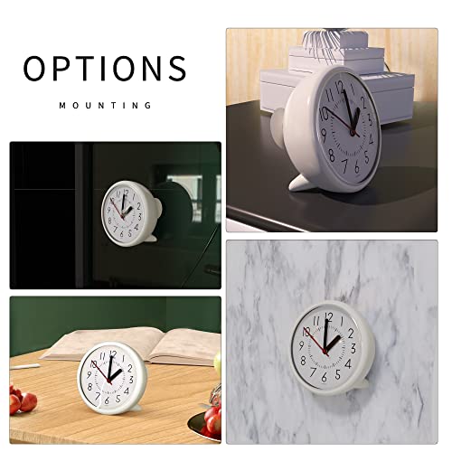Jibang Bathroom Wall Clock, Waterproof Suction Cup Silent Non Ticking Clocks With Stand For Desk Bedroom Home Office School (4 Inch, White) #TOP1