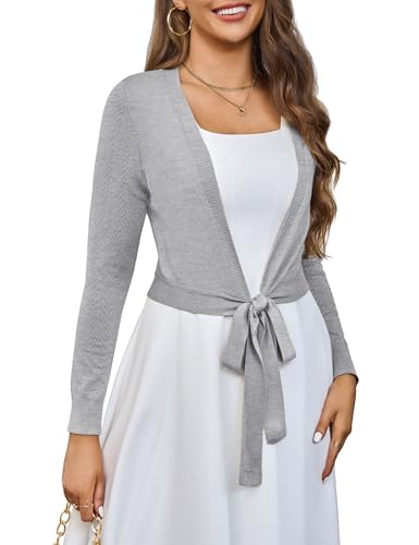 Image of VOIANLIMO Women's Cardigan Knit Sweaters Long Sleeve Cropped Tie Front Bolero Shrug for Dresses S-XL