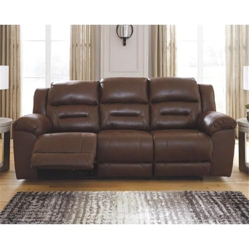 Image of Signature Design by Ashley Stoneland Faux Leather Power Reclining Sofa, Dark Brown