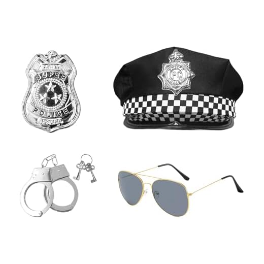 ZBHDEYG Conjunto De Disfraz De Policía De 4 Piezas, Esposas Simuladas, Juguetes Para Niños, Gorro De Oficial, Insignia, Accesorios De Juego De Rol