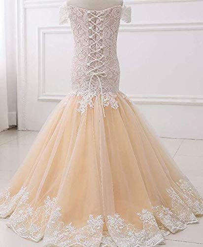 Lace Mermaid Flower Girl Dresses Off Shoulder Kids Pageant Party Dress3