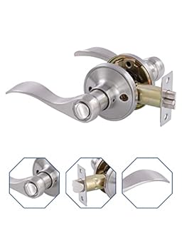 (1 Pack) Keyed Alike Front Door Lever Lockset with Single Cylinder Deadbolt Combination Set, Wave Style Lever, Front Door/Exterior Door Knob with Lock and Deadbolt, Satin Nickel Finished