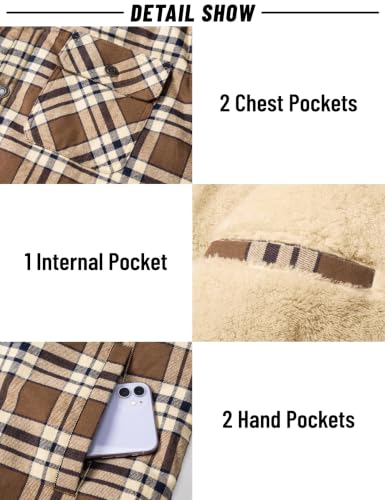 Image of MAGNIVIT Men's Flannel Jacket Plaid Fleece Button Hoodie Jackets Shirt | pure cutton,5 pocket,adjustable drawstring hood,casual,work,outdoor