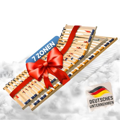 Coemo Partner-Set 2 x Lattenrost MULTIRA 90 x 200 cm 7-Zonen 28 Leisten Kopfteil und Härtegrad verstellbar