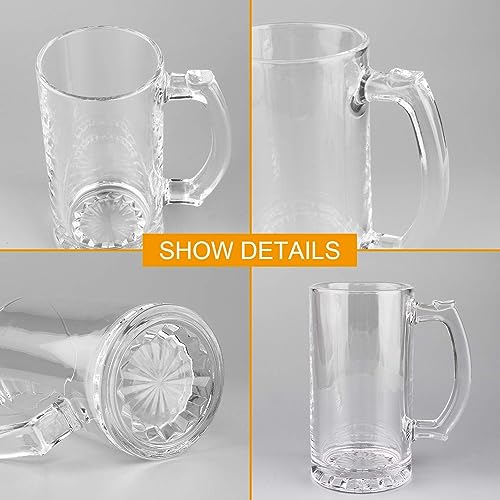 Image of Melbify Beer Mug | 500 ml | Set of 4 | Petal Bottom Embossing Design | Mug with Handle | Classic Beer Glasses | Premium | Heavy | Perfect for Beer, Cider,Cocktails,Mocktails | Gift Set