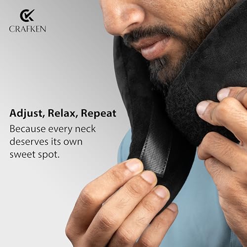 Image of Memory Foam Travel Neck Pillow for Car & Airplane - Lightweight Neck Support Cushion with Premium Soft Velvet Fabric, Adjustable Fit for Comfortable Sleep & Posture Support, (Graphite Black)