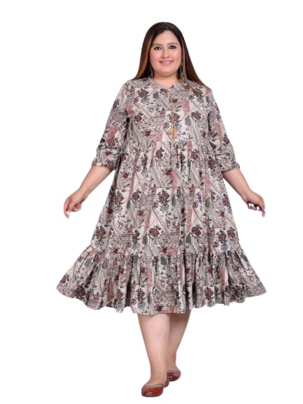 swasti Women Pure Cotton Plus Size Floarl Printed Gown Beige-picture-18