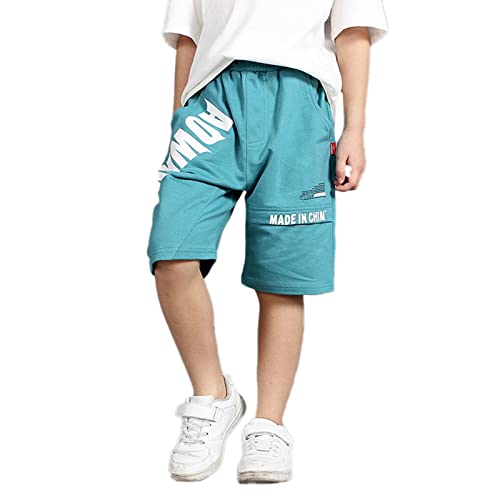 JXGSGOGO Boys Cotton Sport Shorts Drawstring Soft Jersey Athletic Shorts Unisex Height 110-120cm Letters Blue
