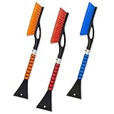 EcoNour 27' Aluminum Car Snow Scraper and Brush (Orange, Red & Blue) | Weaved Bristle Head with Metal Body Ice Scraper for Car Windshield | Tough Ice Scraper with Foam Grip Winter Accessory | 3 Pack