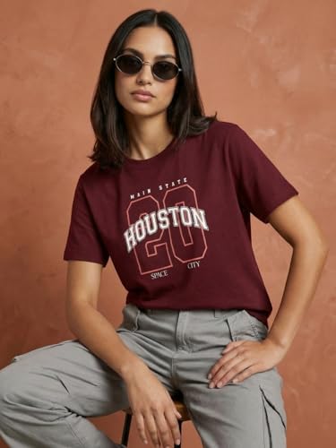 Image of Nobero Women's Graphic Printed T-Shirt | Regular Fit 180 GSM Cotton Tee for Women | Comfortable Round Neck Casual Wear