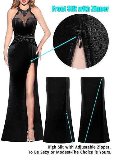 Image of VFSHOW Womens Formal Halter Keyhole Back Prom Gala Maxi Dress Evening Gown | Sexy Illusion Sweetheart Neck, High Slit, Wedding Guest, Applique, Twist Front Mermaid Dresses