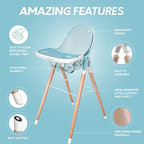 Children Of Design 6 In 1 Deluxe Wooden High Chair For Babies & Toddlers, Modern Safe & Compact Baby Highchair, Easy To Clean, Removable Tray, Easy To Assemble, 6 Options 3 Seat Positions 2 Heights #TOP3