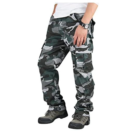 Onsoyours Hommes Printemps Automne Léger Pantalons Simple Style Longs Cargo Combat Pantalon Hommes Mode Travail Camo Armée Militaire Tactique Multi Poches Pantalon F Bleu L