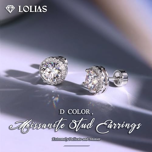Moissanite Stud Earrings with Flat Back - 925 Sterling Silver D Color VVS1 Moissanite Earring for Women Men,White Gold Plated Brilliant Halo Stud Earrings Hypoallergenic Jewelry Gift 6MM by LOLIAS - Image 2