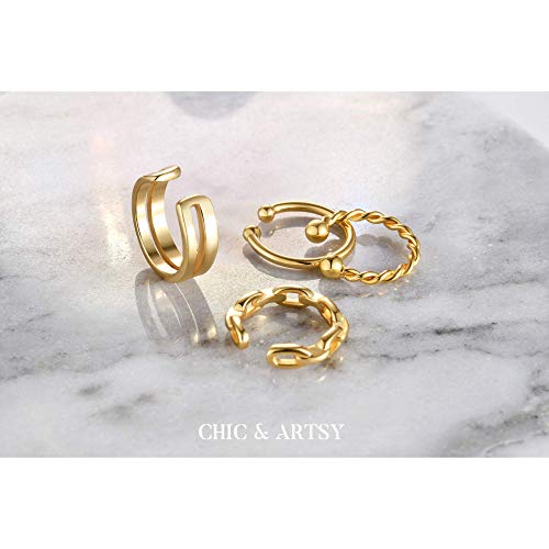 Ear Cuff 18K Gold Plated Sterling Silver Fake Ear Cuffs For Women Non-Piercing Cartilage Earrings #TOP3