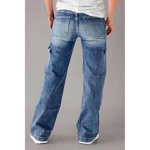 Womens Cargo Jeans Baggy Straight Leg High Waisted Jeans Wide Leg Denim Cargo Pants Trendy Streetwear Trousers3