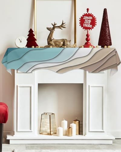 Lenço de manto azul petróleo para lareira, decoração estética ombré turquesa marrom creme lareira de