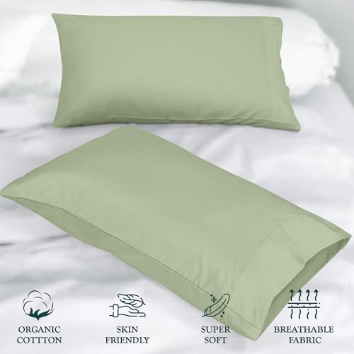 Image of ROYALE LINENS 300 Thread Count 100% Long Staple Combed Cotton Pillowcases Set of 2 - Ultra Soft - King Bed Pillow Cover - 20 inchx30 inch - Breathable, Cool & Crisp Percale Pillow Cases (King, Sage Green)