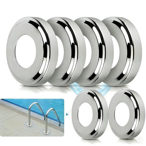 Stainless Steel Pool Handrail Covers, Fits 1.9" Tubing, Rust-Proof Escutcheon Plates & Safety Trim Rings for Deck Anchors, 304 Stainless Steel, Mirror-Polished Finish (6)