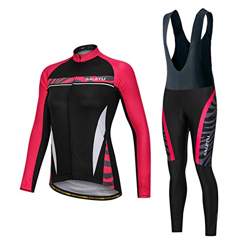 LDLXDR Maillots de Ciclismo para Mujer- Ropa de Ciclismo para Mujer, protección Solar, Transpirable, de Secado rápido,Red+Black-3,M