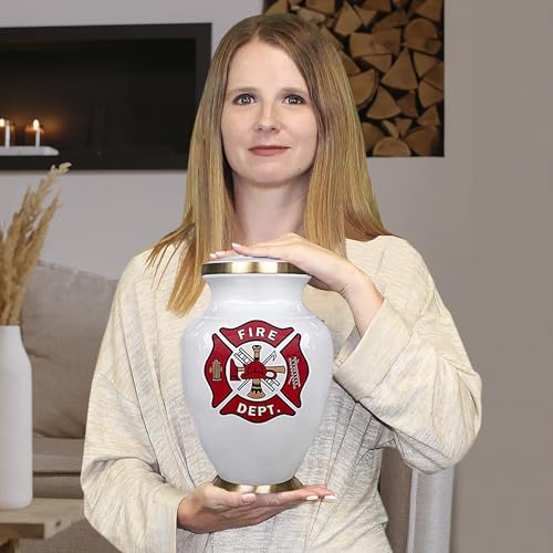 Image of Trupoint Memorials Cremation Urns for Human Ashes, Military and Patriotic Decorative Burial Urn for Veteran Adult Men and Women, Large Fireman
