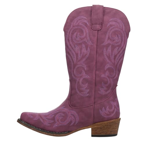 ROPER Womens Riley Embroidered Snip Toe Casual Boots Mid Calf Low Heel 1-2" - Purple3