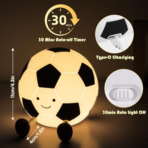YISUN Football Night Light, Rechargeable Portable Dimmable Silicone Football Lamp with Touch Control and Timer - Image 4