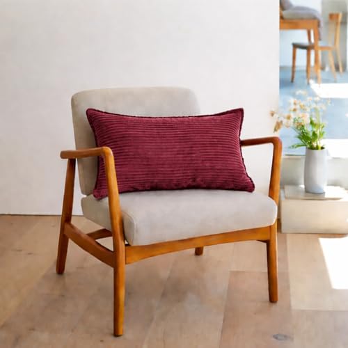 Image of RD TREND Corduroy Cushion Cover Set of 2, Striped Double Sided Decorative Throw Pillowcases for Sofa, Bed & Living Room Rectangular Long Cushion Covers 18x28 inches | Wine